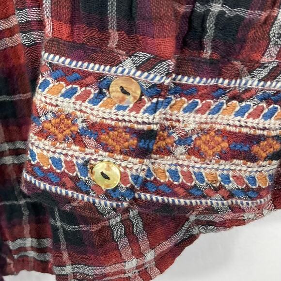 JOHNNY WAS WORKSHOP Shirt M Floral Embroidery Plaid Long Sleeve Button - Picture 7 of 12